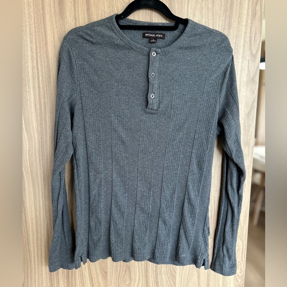 Michael Kors Sweater Womens Medium Gray Ribbed Form Fitting Stretchy 100 Cotton - Picture 1 of 5